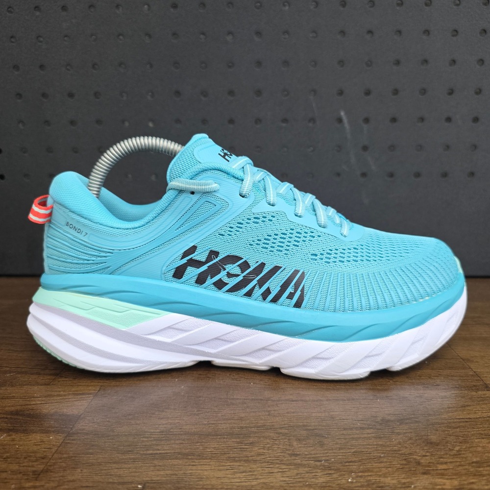 Hoka One One Bondi 7 Running Shoes Womens 8.5 Aquarelle Turquoise Mesh Road - Picture 9 of 13